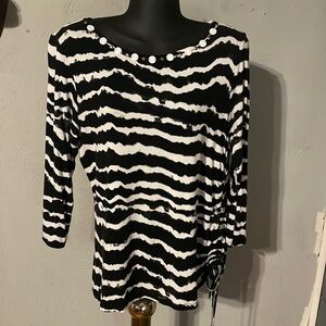 Small Ruby Road black white ballet neck striped printed tie dyed blouse dress